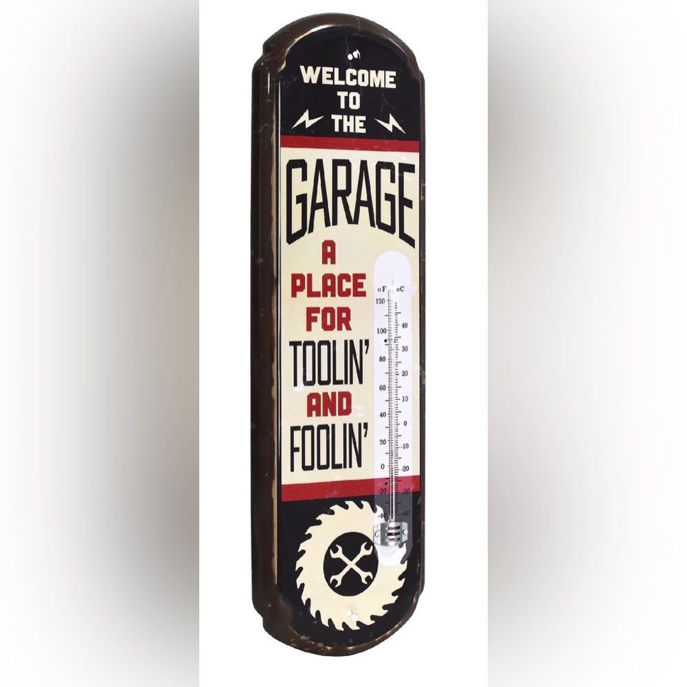 NEW! Welcome To The Garage Sign With Thermometer Auto Theme Man Cave